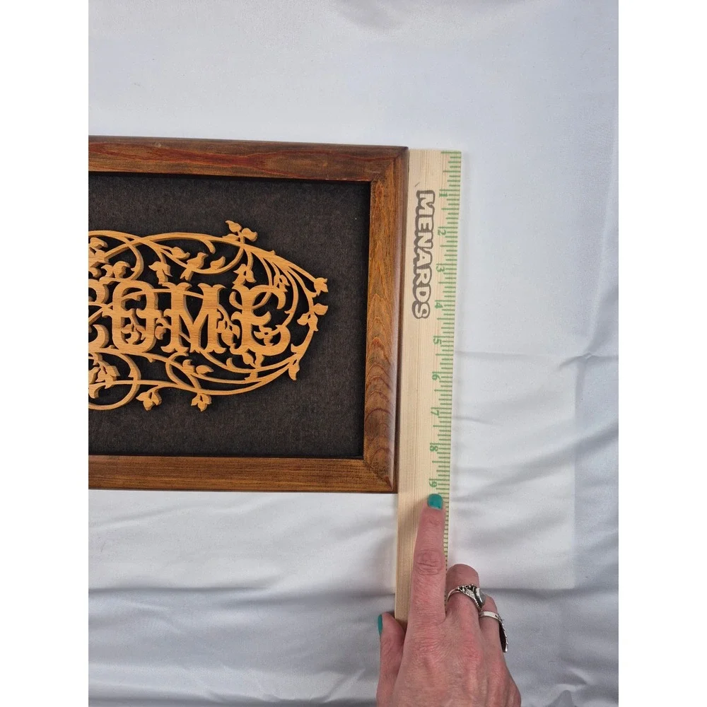 Vintage Welcome Sign Framed 3D Wood Scroll Saw Filigree Wall Art 18x9 Decor gift